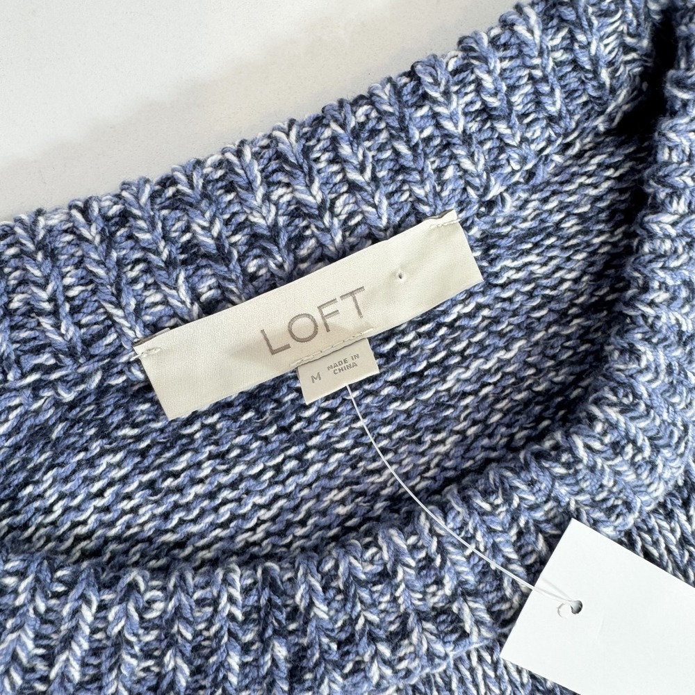 LOFT Sweater Womens Medium Blue White Fair Isle Pullover Crewneck Knit NWT New - Picture 3 of 9